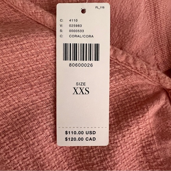 Cloth & Stone NWT Pink Textured Long Sleeve Blouse Size XXS Cotton/Linen Blend - Picture 5 of 7